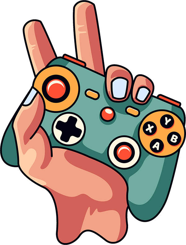Illustration of hand holding gaming controller