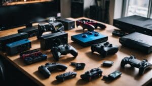 A diverse array of gaming consoles and equipment against a backdrop of an inclusive gaming community.