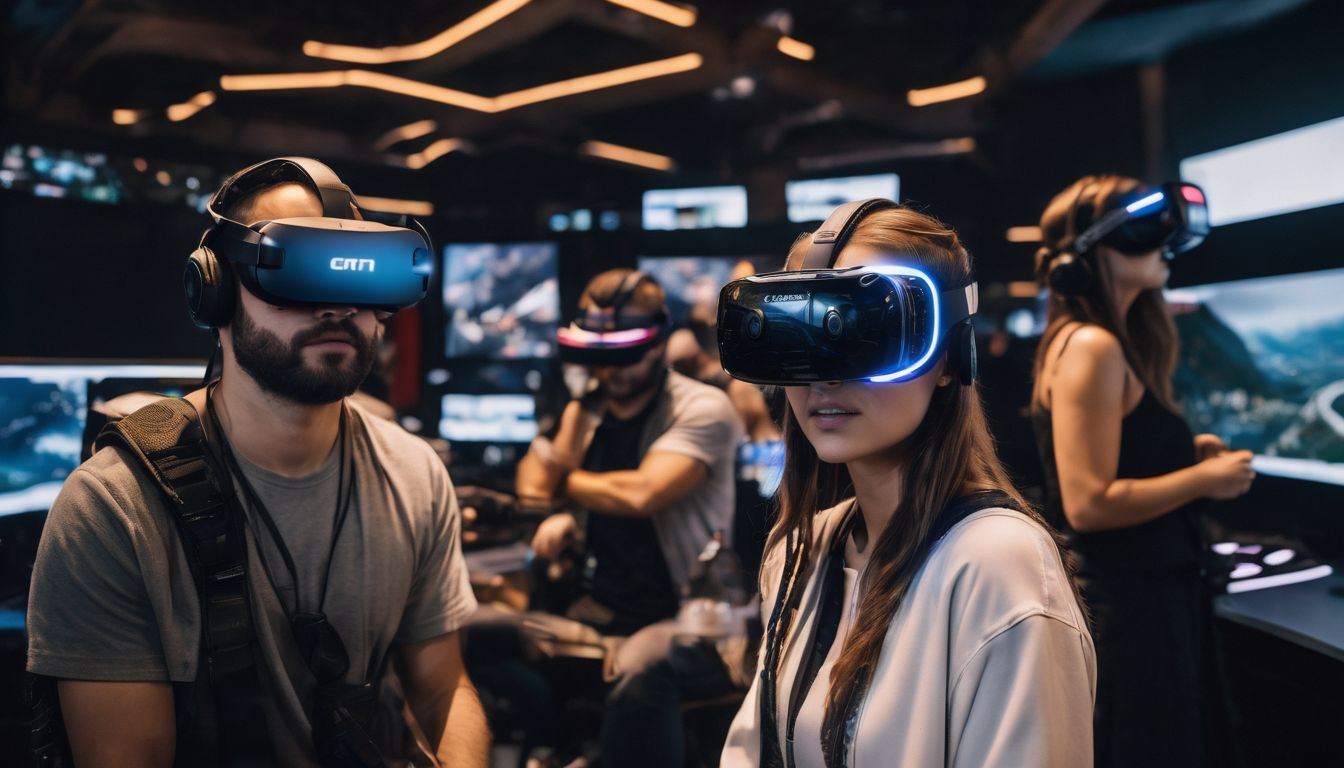 A group of people wearing VR headsets in a room.