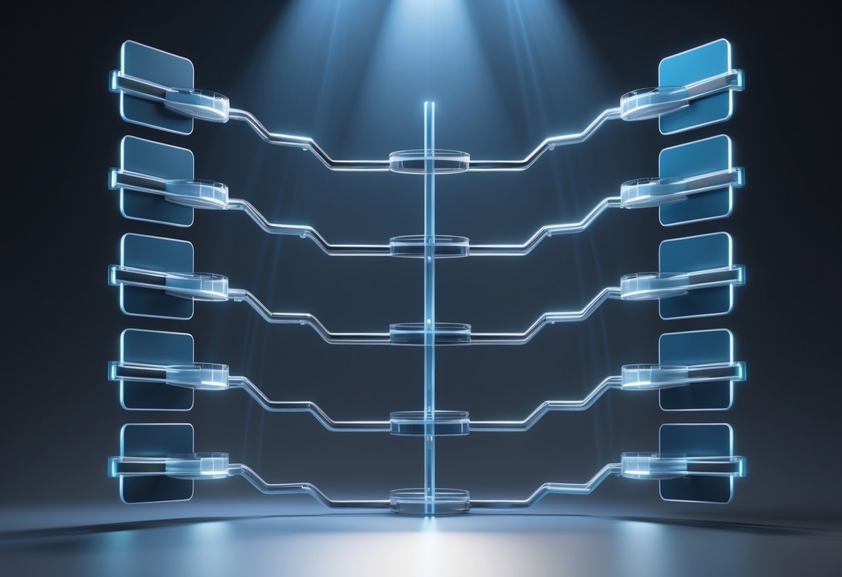 A 3D visual representation of a tournament bracket showing multiple stages leading to a central final match area.