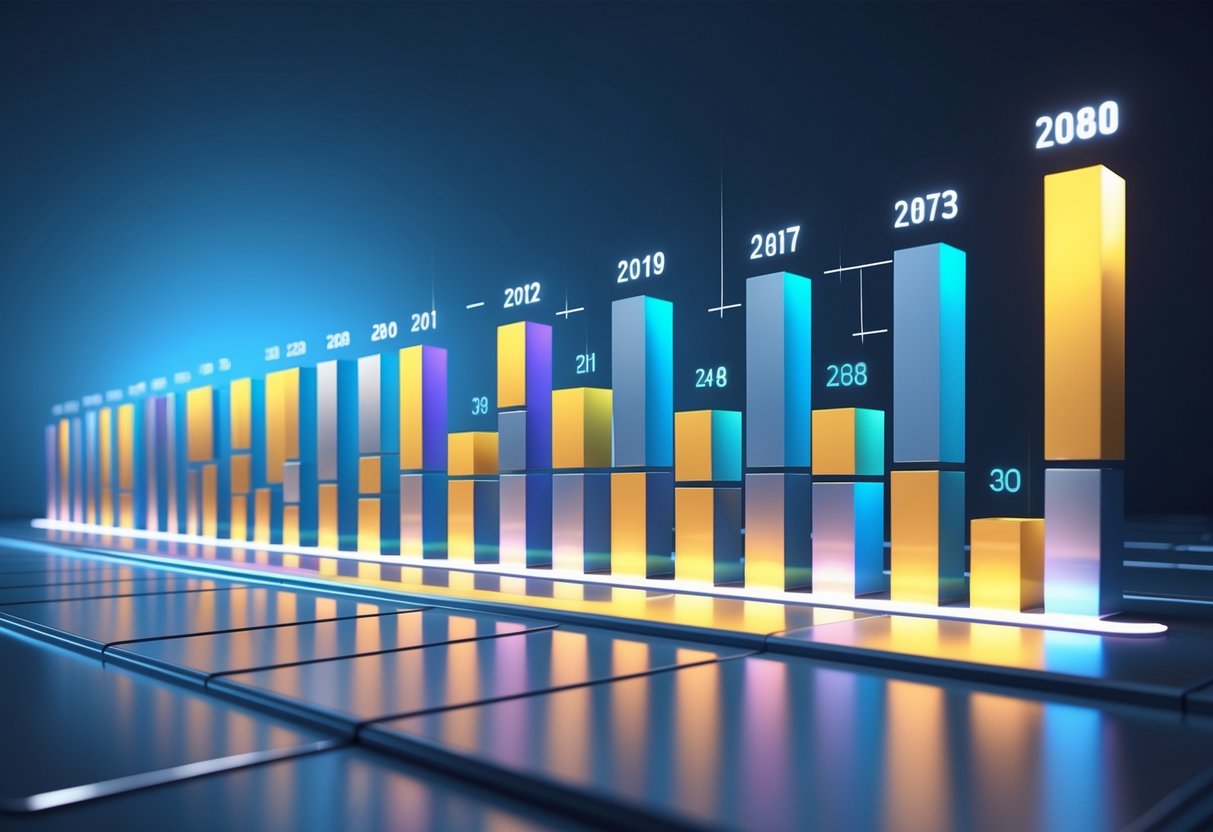 A 3D infographic showing vertical bars of different colours and sizes arranged in a timeline to represent changes in slot allocations over several years.