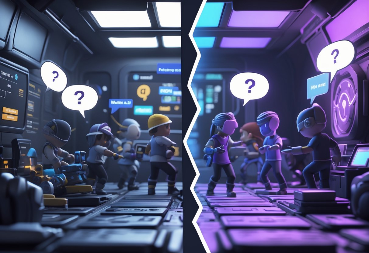 A split scene showing one player struggling alone on one side and a coordinated team working together on the other side, highlighting the contrast between solo and flex queue gameplay.