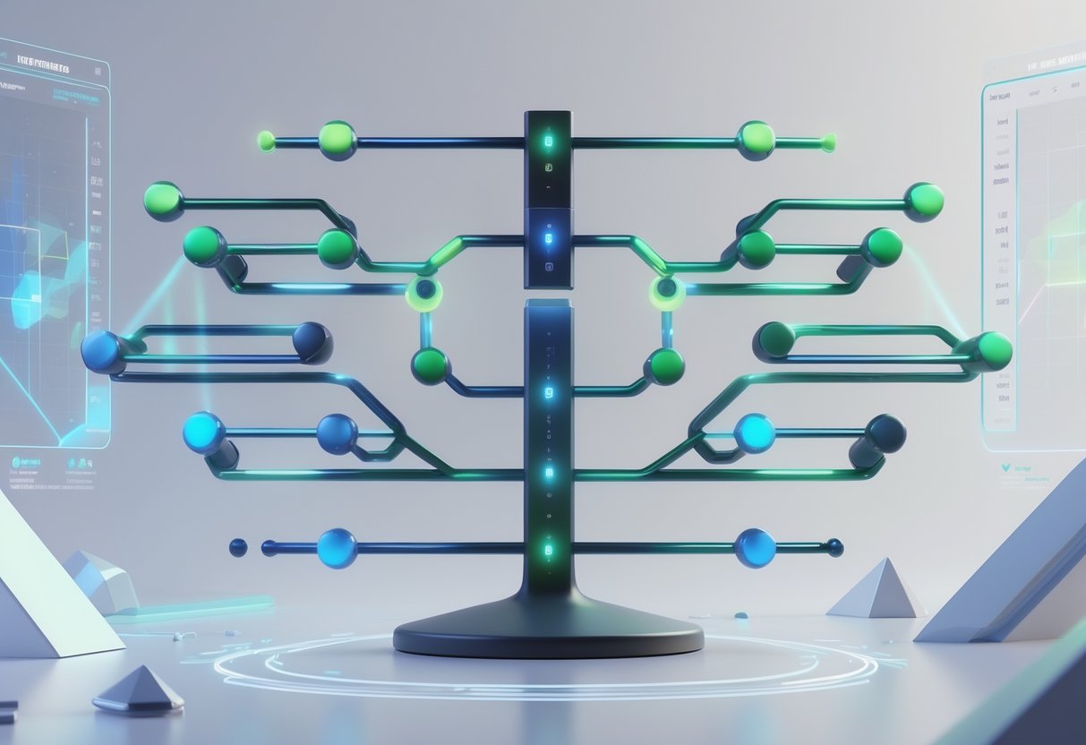 A 3D digital bracket structure showing evenly connected teams in a round robin tournament designed for fair competition.