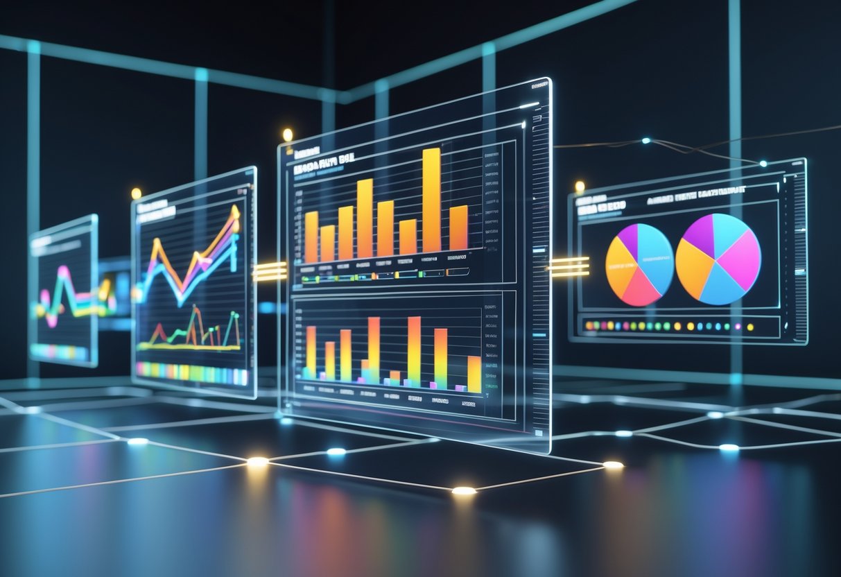 A futuristic 3D scene showing floating holographic charts and graphs comparing win rates and selection importance side by side.