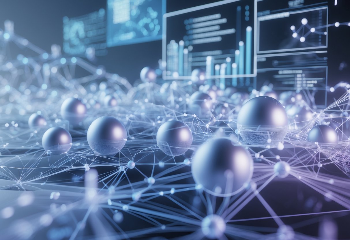 A 3D scene showing interconnected data nodes and networks with some parts blocked or fragmented, representing challenges and limitations in knowledge discovery and analysis.
