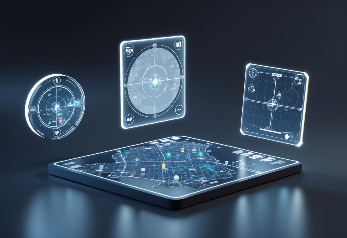 A scene showing several different floating minimap displays with various shapes and layouts, highlighting their use in navigation and gameplay.