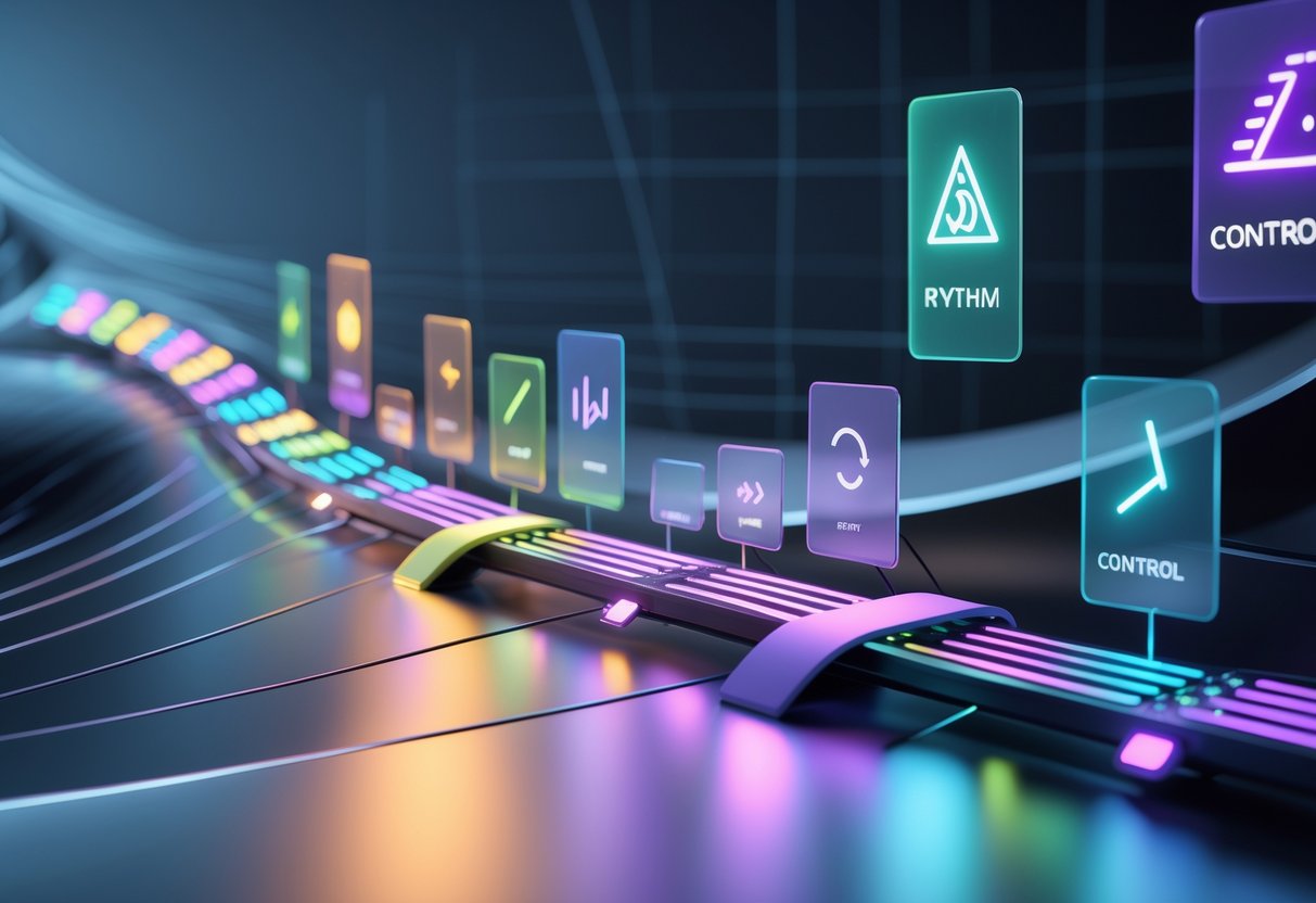 A 3D image showing a segmented timeline with colourful sections connected by arrows, illustrating different pacing intervals in a smooth, flowing sequence.