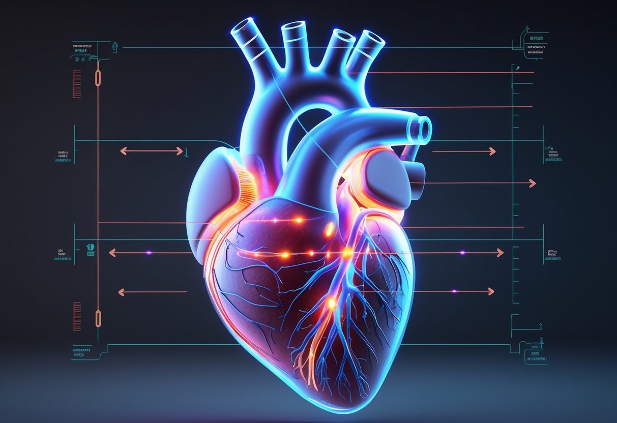A 3D image of a human heart with a pacemaker connected by leads showing multiple pacing points inside the heart.