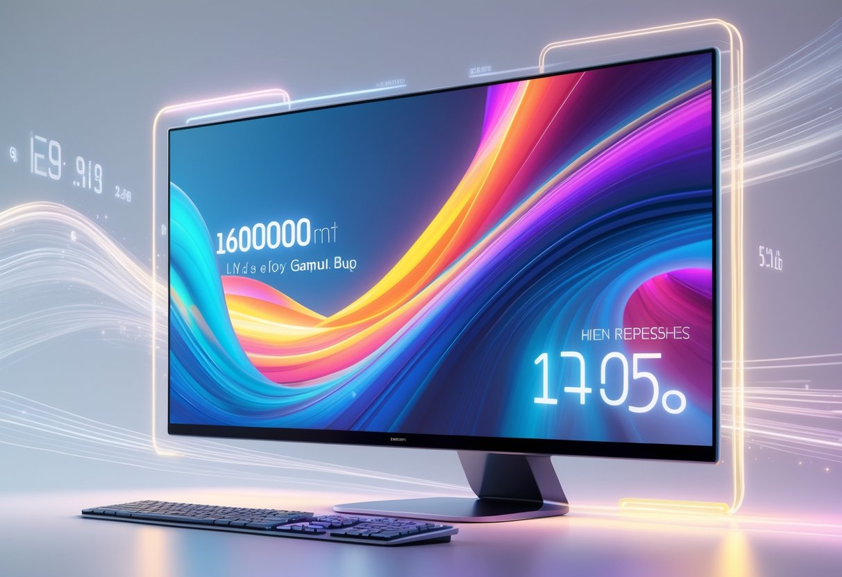 A futuristic computer monitor showing vibrant colours and smooth motion effects to represent advanced display technology.