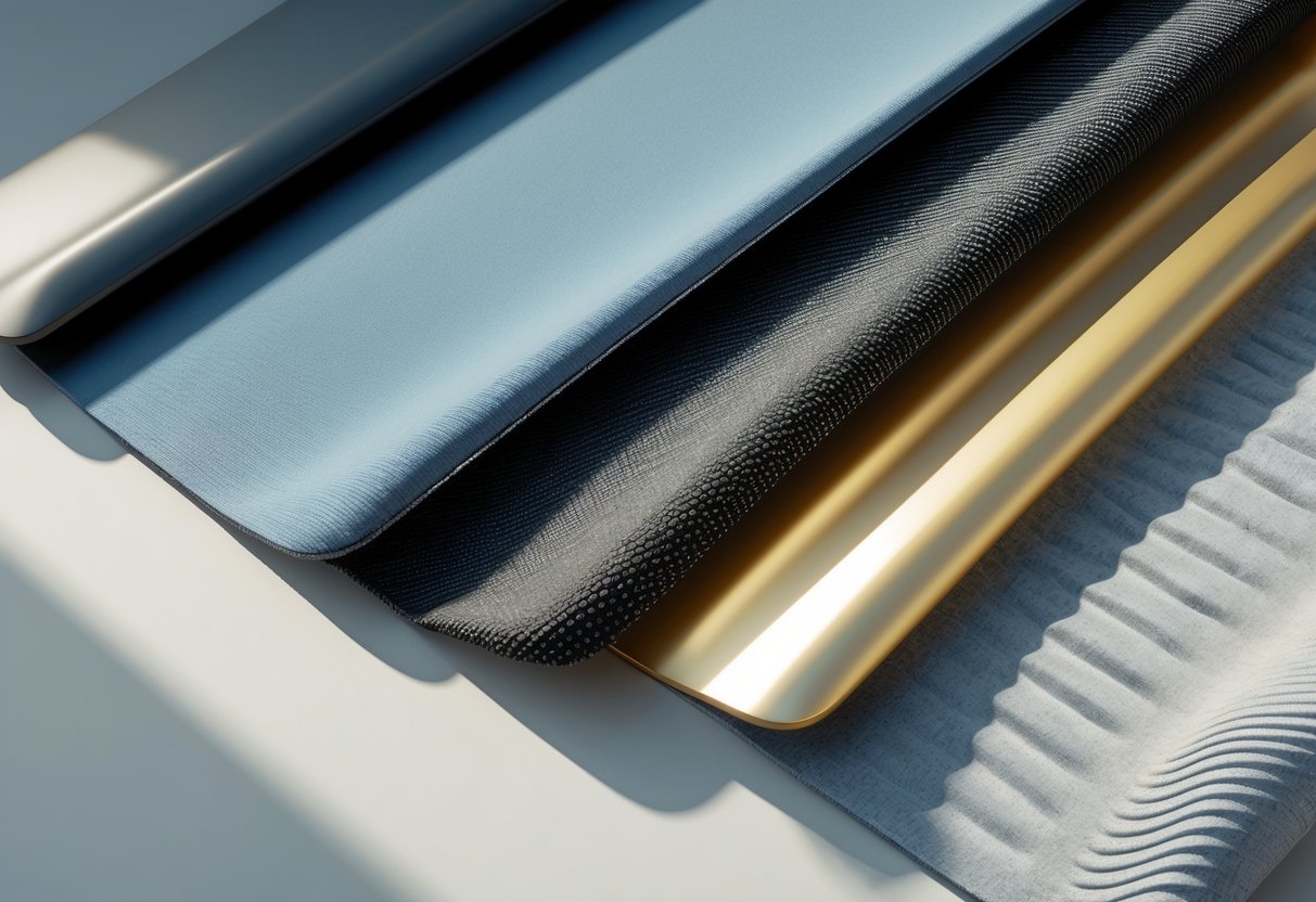 Close-up view of several mousepad surfaces showing different textures and materials side by side.