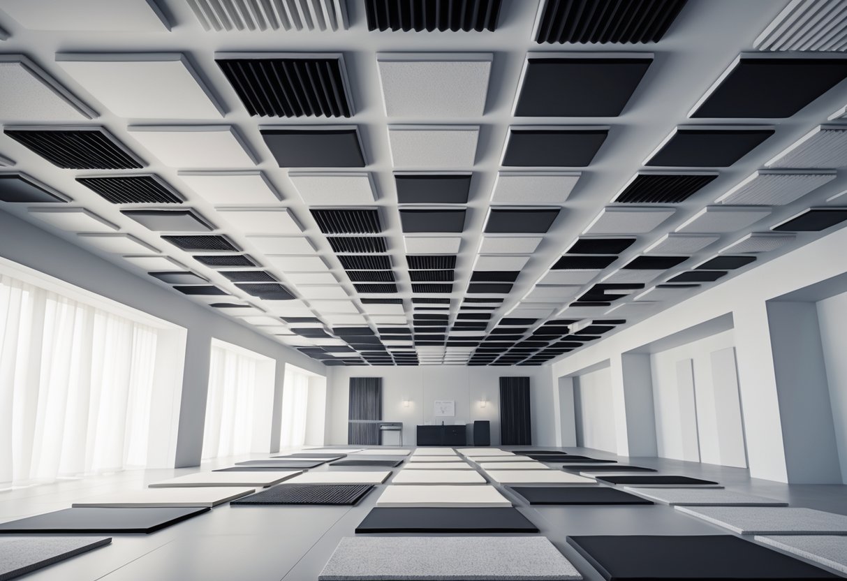 Interior view showing ceiling and floor with acoustic panels arranged for sound optimisation.