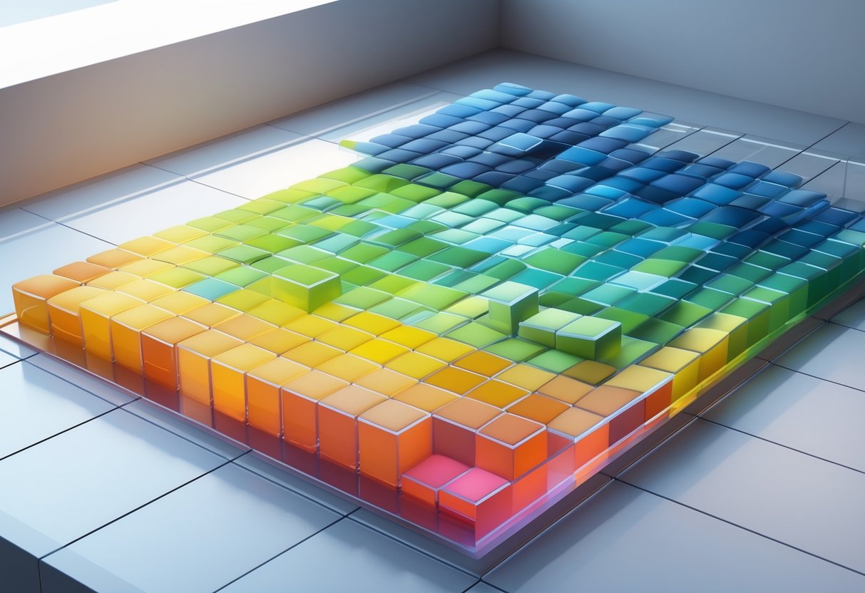 A 3D heat map showing raised coloured blocks on a grid, with colours from blue to red indicating different levels of activity.