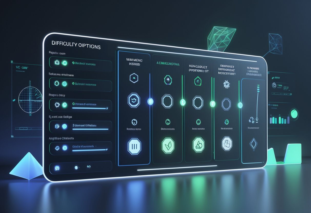 A digital control panel showing various interactive icons and sliders for adjusting non-combat difficulty settings in a game.