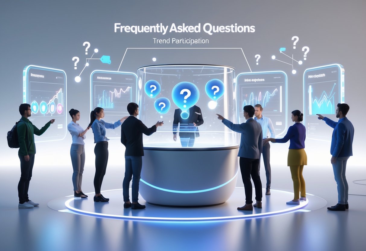 A futuristic information hub with holographic screens showing icons and graphs, surrounded by digital avatars interacting with the displays.