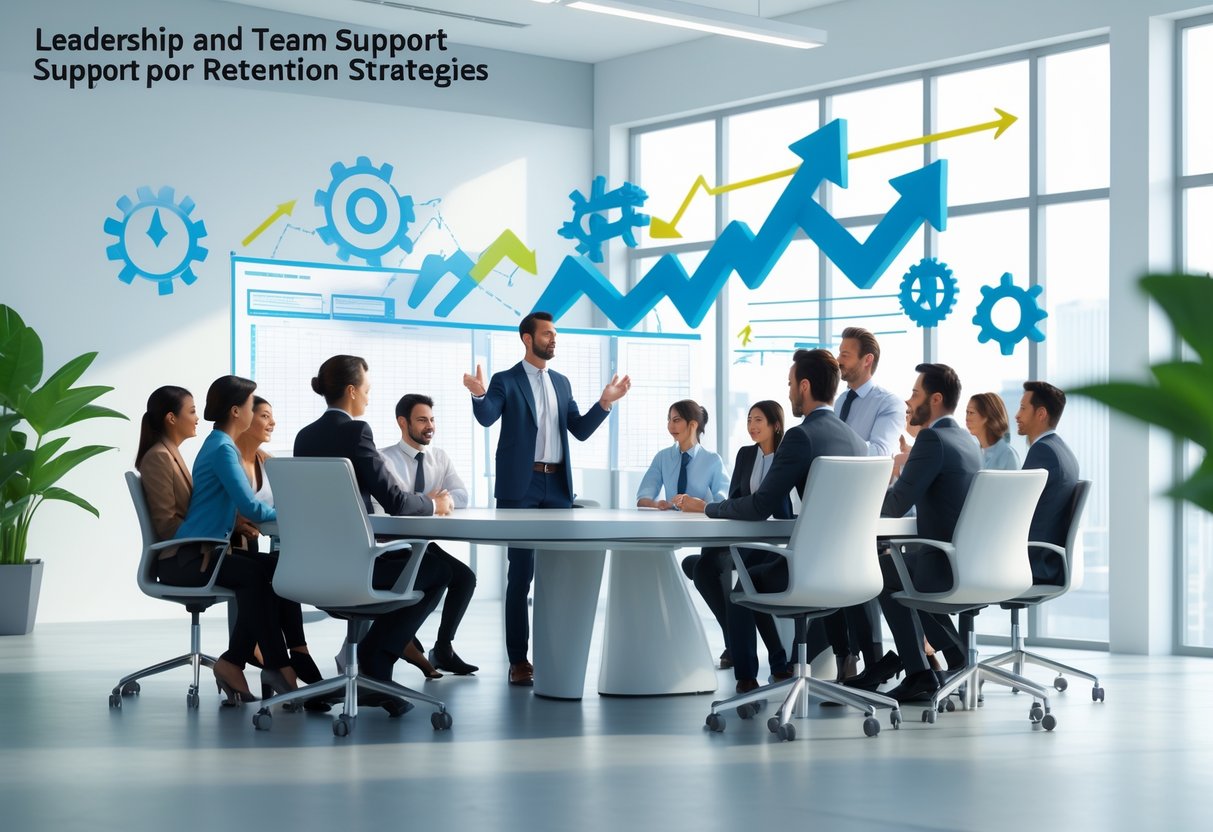 A group of professionals collaborating around a conference table with one person leading a discussion in a bright office space.